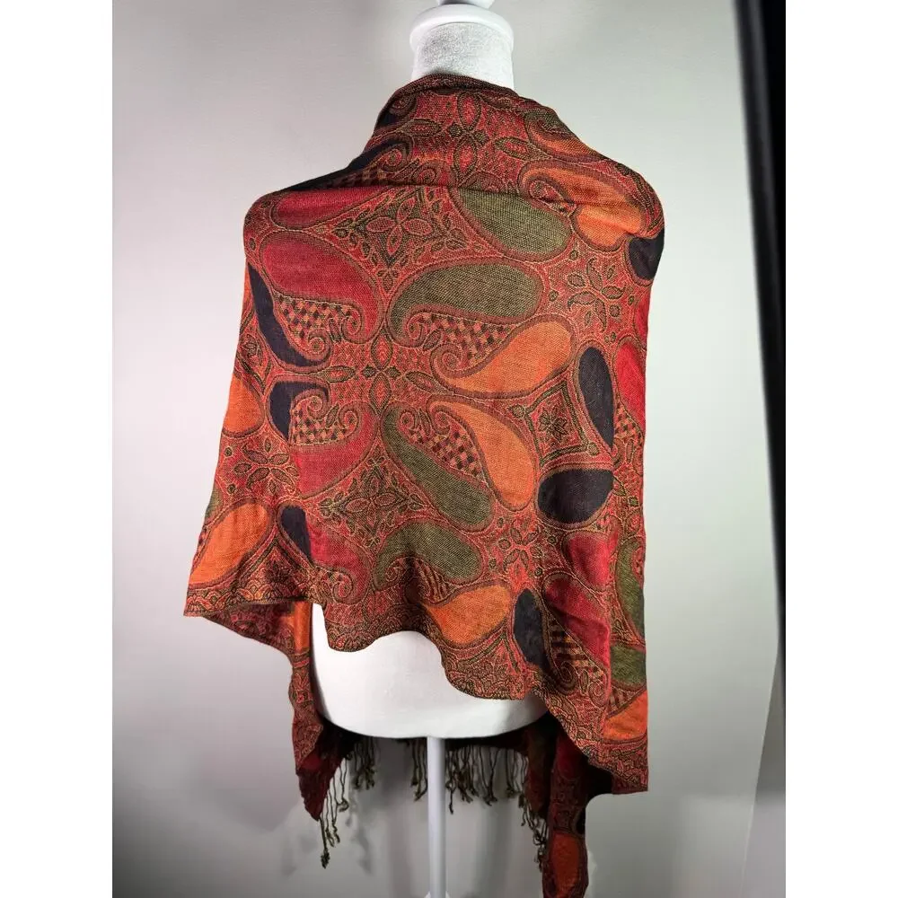 Large Pashmina Silk Scarf Shawl Wrap Fringe Paisley Fall